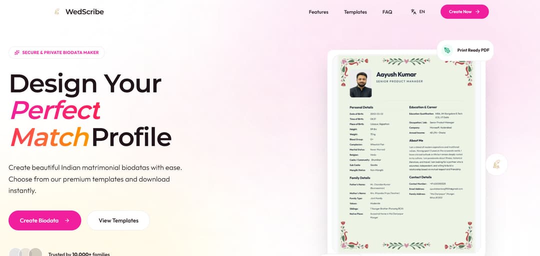 WedScribe Online Wedding Biodata Maker